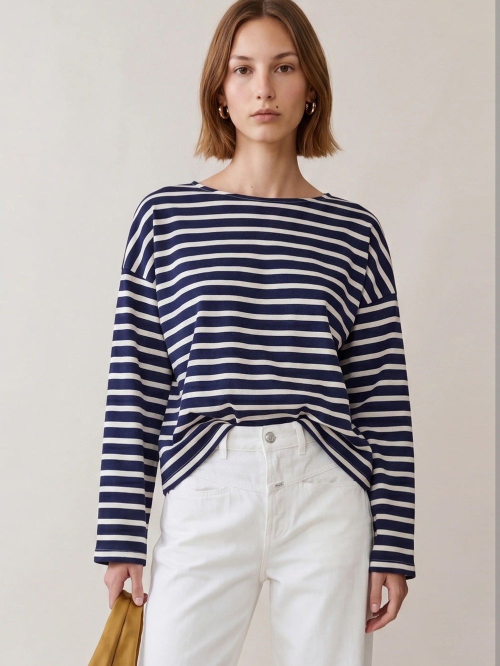 Few Moda Navy and White Striped Boatneck Long-Sleeve Tee